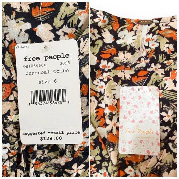 Free People Dress,  Forget Me Not Floral Print, Black, Size 6, new with tag - Picture 6 of 15